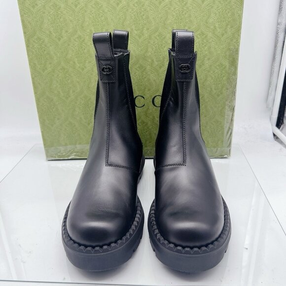 Gucci Chelsea Leather Interlocking GG Ankle Boots Black Men’s UK 7.5 US 8 - Picture 5 of 14